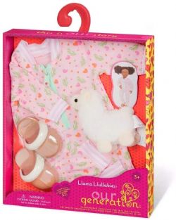 ENSEMBLE VÊTEMENTS OG - PYJAMA ET PELUCHE DE LAMA POUR POUPÉE DE 46 CM